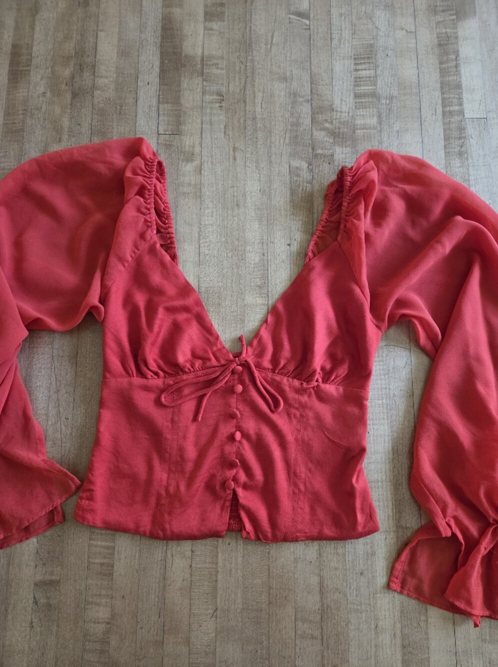 Urban Outfitters Red V-Neck Button Front Long Sleeve Women's Top XS